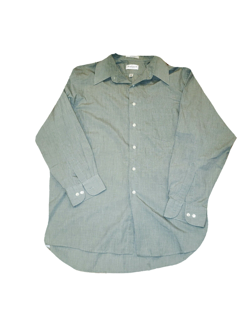 VAN HEUSEN END ON END Men's L/S BUTTON UP DRESS SHIRT Green 16.5~32\33 MINT